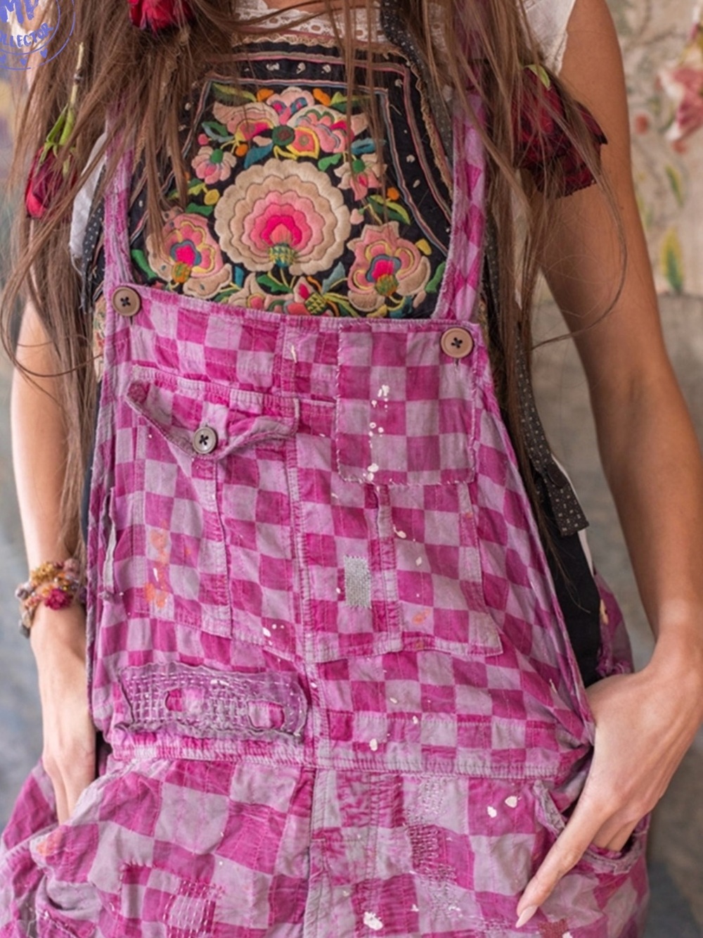 Magnolia Pearl Pink Checkered Cotton Overalls
